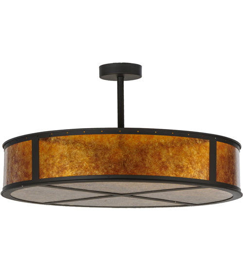 Meyda Lighting Smythe Craftsman 44" 8-Light Oil Rubbed Bronze Semi-flush Mount Ceiling Light With Amber Mica Shade Glass