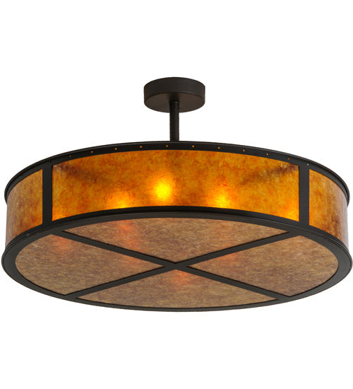 Meyda Lighting Smythe Craftsman 44" 8-Light Oil Rubbed Bronze Semi-flush Mount Ceiling Light With Amber Mica Shade Glass