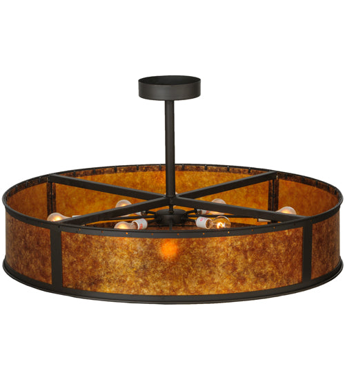 Meyda Lighting Smythe Craftsman 44" 8-Light Oil Rubbed Bronze Semi-flush Mount Ceiling Light With Amber Mica Shade Glass