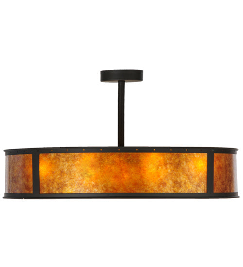 Meyda Lighting Smythe Craftsman 44" 8-Light Oil Rubbed Bronze Semi-flush Mount Ceiling Light With Amber Mica Shade Glass