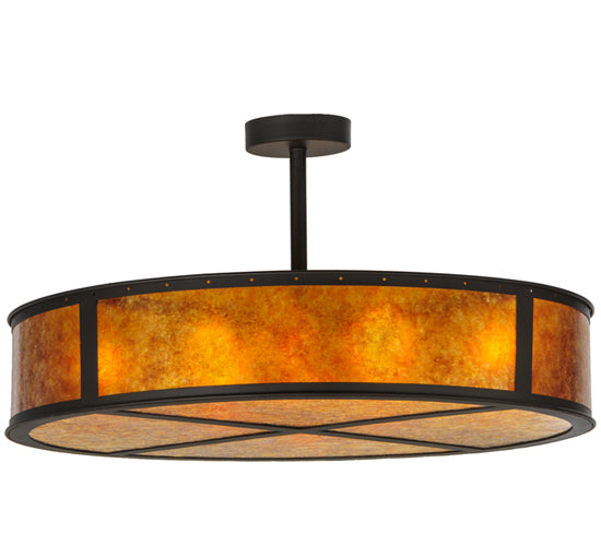 Meyda Lighting Smythe Craftsman 44" 8-Light Oil Rubbed Bronze Semi-flush Mount Ceiling Light With Amber Mica Shade Glass