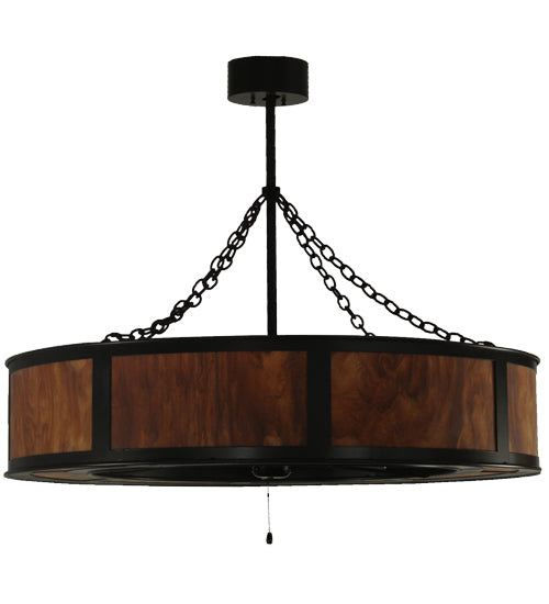 Meyda Lighting Smythe Craftsman 44" 8-Light Timeless Bronze Chandelier With Ambra Siena Idalight Shade Glass and Fan