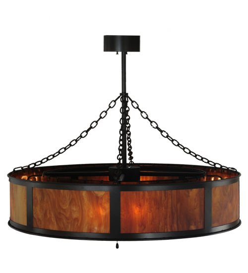 Meyda Lighting Smythe Craftsman 44" 8-Light Timeless Bronze Chandelier With Ambra Siena Idalight Shade Glass and Fan