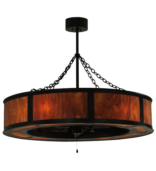 Meyda Lighting Smythe Craftsman 44" 8-Light Timeless Bronze Chandelier With Ambra Siena Idalight Shade Glass and Fan