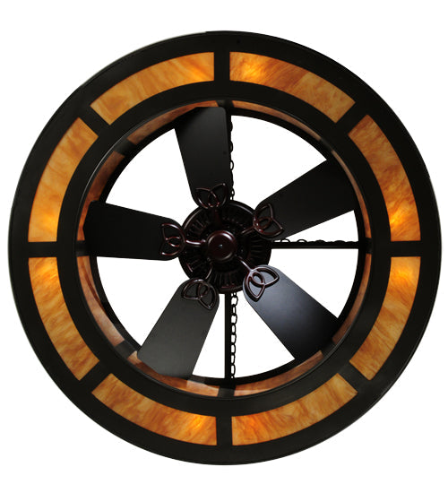 Meyda Lighting Smythe Craftsman 44" 8-Light Timeless Bronze Chandelier With Ambra Siena Idalight Shade Glass and Fan