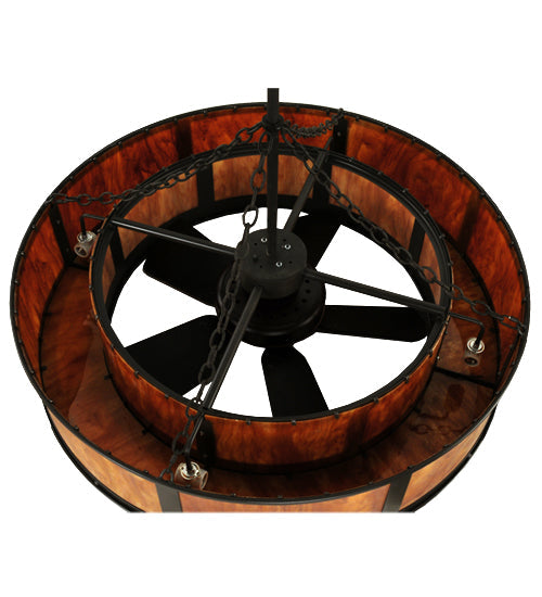 Meyda Lighting Smythe Craftsman 44" 8-Light Timeless Bronze Chandelier With Ambra Siena Idalight Shade Glass and Fan
