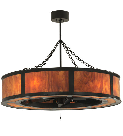 Meyda Lighting Smythe Craftsman 44" 8-Light Timeless Bronze Chandelier With Ambra Siena Idalight Shade Glass and Fan