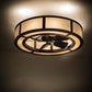 Meyda Lighting Smythe Craftsman 45" 12-Light Mahogany Bronze Chandelier With Beige Textrene Shade and Fan