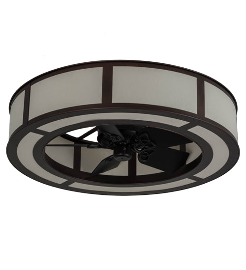 Meyda Lighting Smythe Craftsman 45" 12-Light Mahogany Bronze Chandelier With Beige Textrene Shade and Fan
