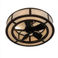 Meyda Lighting Smythe Craftsman 45" 12-Light Mahogany Bronze Chandelier With Beige Textrene Shade and Fan