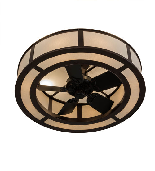 Meyda Lighting Smythe Craftsman 45" 12-Light Mahogany Bronze Chandelier With Beige Textrene Shade and Fan