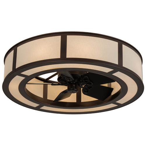 Meyda Lighting Smythe Craftsman 45" 12-Light Mahogany Bronze Chandelier With Beige Textrene Shade and Fan