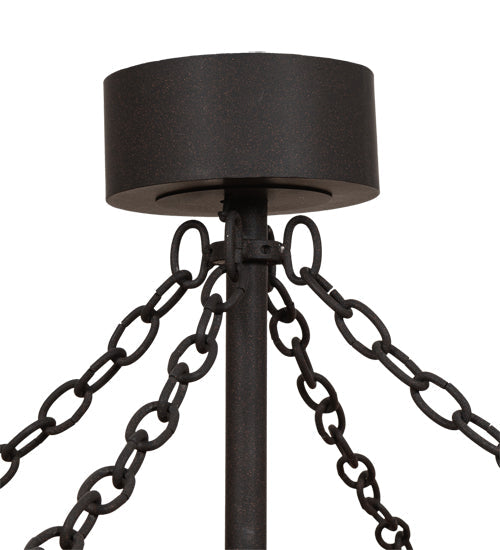 Meyda Lighting Smythe Craftsman 45" 16-Light Dark Roast Chandelier With Amber Mica Shade Glass and Fan