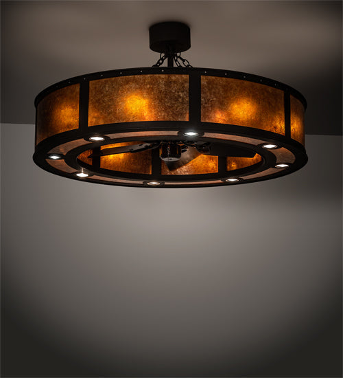 Meyda Lighting Smythe Craftsman 45" 16-Light Dark Roast Chandelier With Amber Mica Shade Glass and Fan