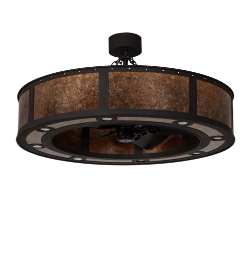 Meyda Lighting Smythe Craftsman 45" 16-Light Dark Roast Chandelier With Amber Mica Shade Glass and Fan