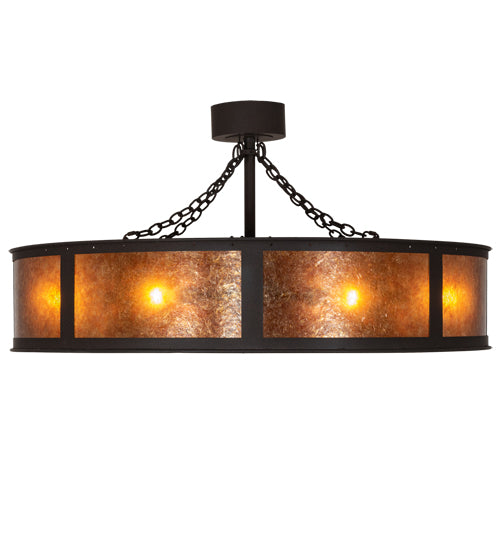 Meyda Lighting Smythe Craftsman 45" 16-Light Dark Roast Chandelier With Amber Mica Shade Glass and Fan