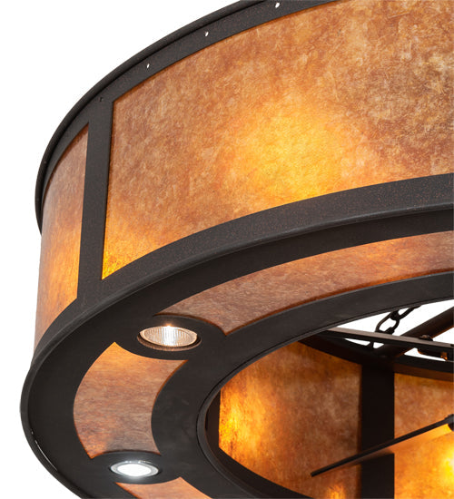 Meyda Lighting Smythe Craftsman 45" 16-Light Dark Roast Chandelier With Amber Mica Shade Glass and Fan