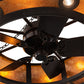 Meyda Lighting Smythe Craftsman 45" 16-Light Dark Roast Chandelier With Amber Mica Shade Glass and Fan