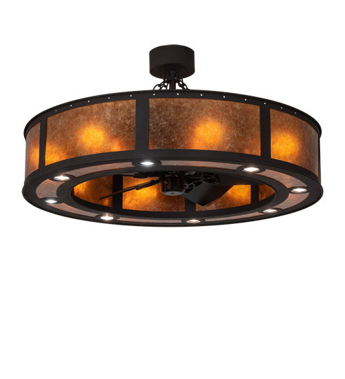 Meyda Lighting Smythe Craftsman 45" 16-Light Dark Roast Chandelier With Amber Mica Shade Glass and Fan