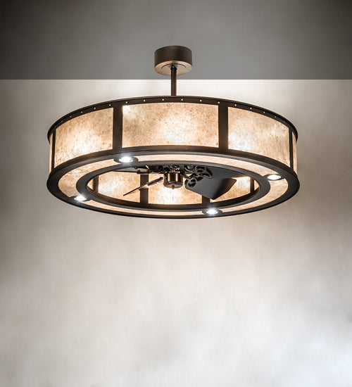 Meyda Lighting Smythe Craftsman 45" 16-Light Mahogany Bronze Chandelier With Silver Mica Shade Glass and Fan