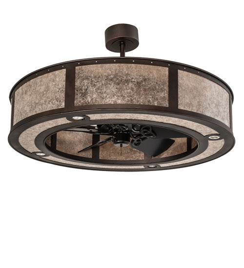 Meyda Lighting Smythe Craftsman 45" 16-Light Mahogany Bronze Chandelier With Silver Mica Shade Glass and Fan