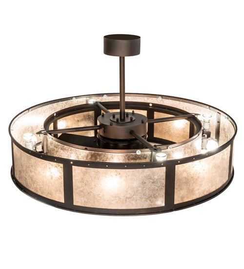 Meyda Lighting Smythe Craftsman 45" 16-Light Mahogany Bronze Chandelier With Silver Mica Shade Glass and Fan