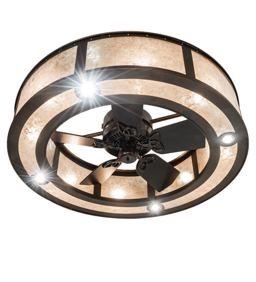Meyda Lighting Smythe Craftsman 45" 16-Light Mahogany Bronze Chandelier With Silver Mica Shade Glass and Fan