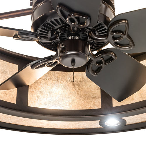 Meyda Lighting Smythe Craftsman 45" 16-Light Mahogany Bronze Chandelier With Silver Mica Shade Glass and Fan