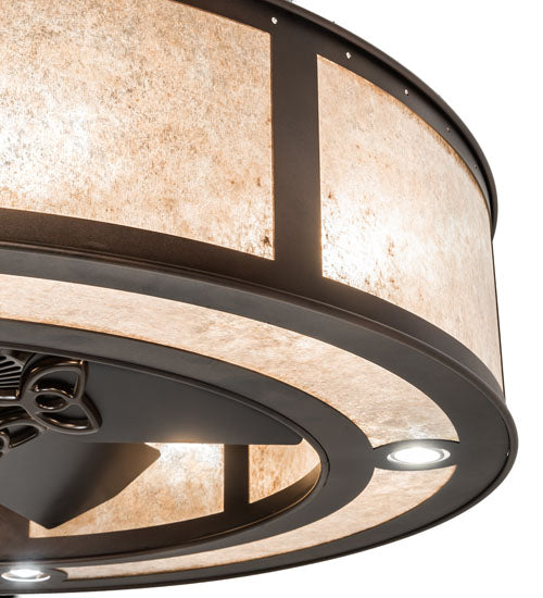 Meyda Lighting Smythe Craftsman 45" 16-Light Mahogany Bronze Chandelier With Silver Mica Shade Glass and Fan