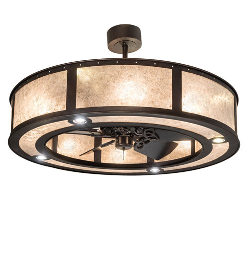 Meyda Lighting Smythe Craftsman 45" 16-Light Mahogany Bronze Chandelier With Silver Mica Shade Glass and Fan