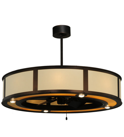 Meyda Lighting Smythe Craftsman 45" 16-Light Mahogany Bronze Maplewood Chandelier With Beige Textrene Shade and Fan