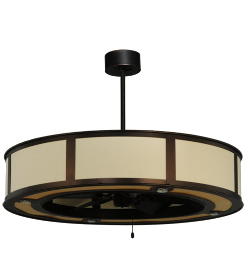 Meyda Lighting Smythe Craftsman 45" 16-Light Mahogany Bronze Maplewood Chandelier With Beige Textrene Shade and Fan