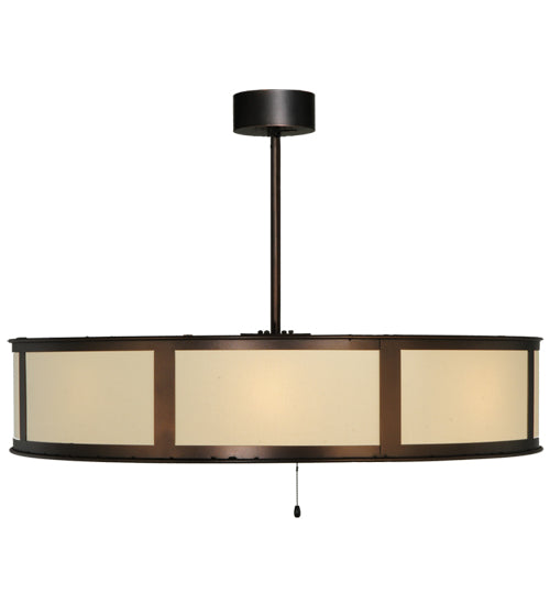 Meyda Lighting Smythe Craftsman 45" 16-Light Mahogany Bronze Maplewood Chandelier With Beige Textrene Shade and Fan
