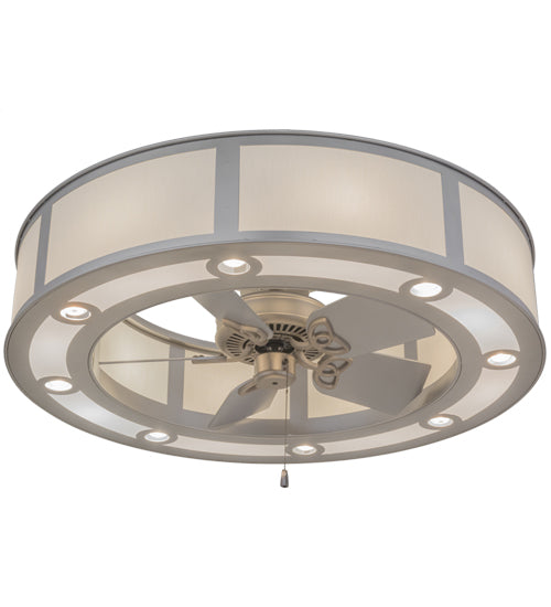 Meyda Lighting Smythe Craftsman 45" 16-Light Nickel Chandelier With Eggshell Textrene & Statuario Idalight Shade and Fan