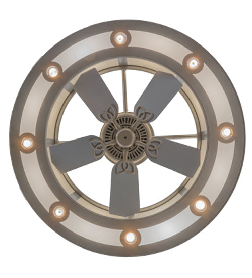 Meyda Lighting Smythe Craftsman 45" 16-Light Nickel Chandelier With Eggshell Textrene & Statuario Idalight Shade and Fan