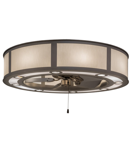 Meyda Lighting Smythe Craftsman 45" 16-Light Nickel Chandelier With Eggshell Textrene & Statuario Idalight Shade and Fan