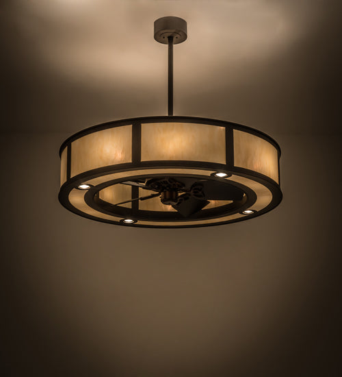 Meyda Lighting Smythe Craftsman 45" 16-Light Oil Rubbed Bronze Chandelier With Carmel Onyx Idalight Shade and Fan