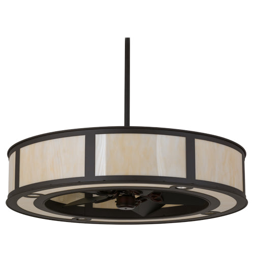 Meyda Lighting Smythe Craftsman 45" 16-Light Oil Rubbed Bronze Chandelier With Carmel Onyx Idalight Shade and Fan