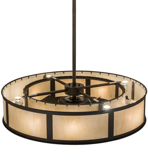 Meyda Lighting Smythe Craftsman 45" 16-Light Oil Rubbed Bronze Chandelier With Carmel Onyx Idalight Shade and Fan