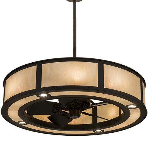 Meyda Lighting Smythe Craftsman 45" 16-Light Oil Rubbed Bronze Chandelier With Carmel Onyx Idalight Shade and Fan