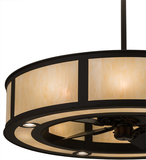 Meyda Lighting Smythe Craftsman 45" 16-Light Oil Rubbed Bronze Chandelier With Carmel Onyx Idalight Shade and Fan