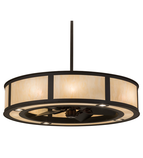 Meyda Lighting Smythe Craftsman 45" 16-Light Oil Rubbed Bronze Chandelier With Carmel Onyx Idalight Shade and Fan
