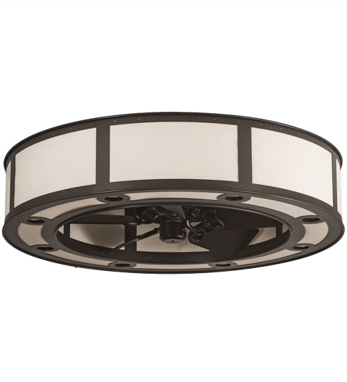 Meyda Lighting Smythe Craftsman 45" 16-Light Timeless Bronze Ceiling Fixture Chandelier With Beige Eggshell Textrene Shade and Fan