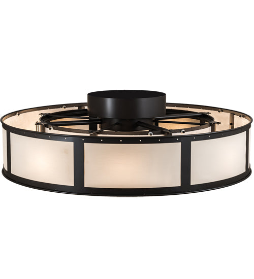 Meyda Lighting Smythe Craftsman 45" 16-Light Timeless Bronze Ceiling Fixture Chandelier With Beige Eggshell Textrene Shade and Fan