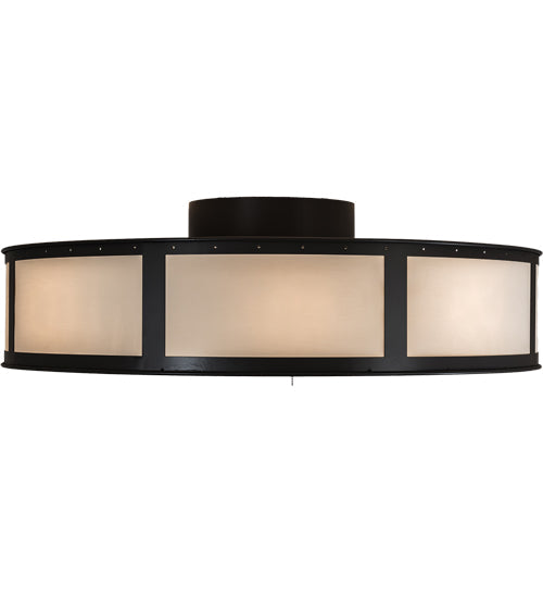 Meyda Lighting Smythe Craftsman 45" 16-Light Timeless Bronze Ceiling Fixture Chandelier With Beige Eggshell Textrene Shade and Fan