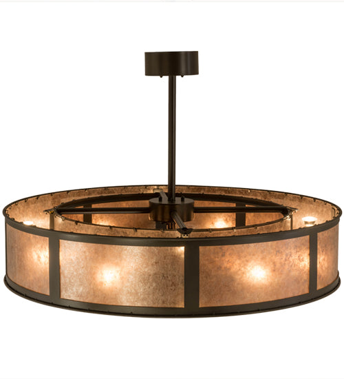 Meyda Lighting Smythe Craftsman 45" 4-Light Timeless Bronze Chandelier With Silver Mica Shade Glass and Fan