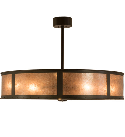 Meyda Lighting Smythe Craftsman 45" 4-Light Timeless Bronze Chandelier With Silver Mica Shade Glass and Fan