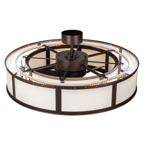 Meyda Lighting Smythe Craftsman 45" 8-LED Mahogany Bronze Maplewood Chandelier With Beige & White Shade and Fan