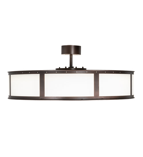 Meyda Lighting Smythe Craftsman 45" 8-LED Mahogany Bronze Maplewood Chandelier With Beige & White Shade and Fan