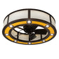 Meyda Lighting Smythe Craftsman 45" 8-LED Mahogany Bronze Maplewood Chandelier With Beige & White Shade and Fan